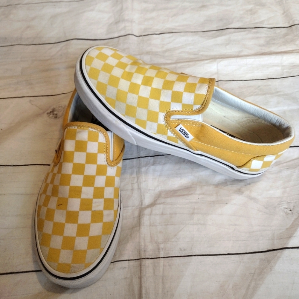 Vans Yellow Checker Slip Ons